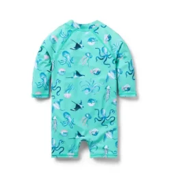 Janie and Jack Rash Guards|Online Exclusives-Baby Recycled Sea Friends Rash Guard Swimsuit green lagoon sea friends