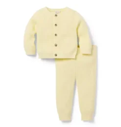 Janie and Jack Sets|Sets-Baby Ribbed Cardigan Matching Set pale yellow