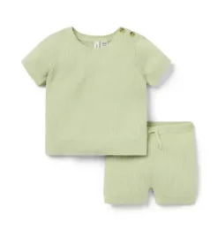 Janie and Jack Sets-Baby Ribbed Knit Matching Set celery field