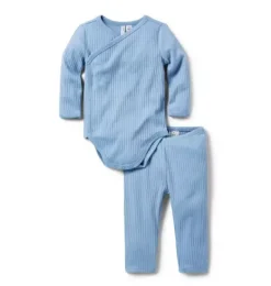 Janie and Jack Sets-Baby Ribbed Wrap Matching Set soft blue