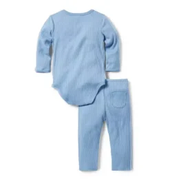 Janie and Jack Sets-Baby Ribbed Wrap Matching Set soft blue