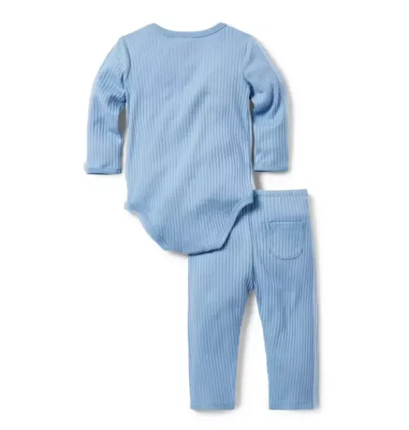 Janie and Jack Sets-Baby Ribbed Wrap Matching Set soft blue