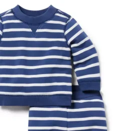 Janie and Jack Sets-Baby Striped French Terry Matching Set crown blue stripe
