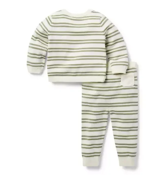 Janie and Jack Online Exclusives-Baby Striped Knit Sweater Set olive stripe