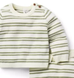 Janie and Jack Online Exclusives-Baby Striped Knit Sweater Set olive stripe