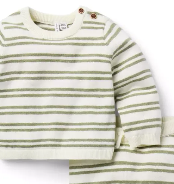 Janie and Jack Online Exclusives-Baby Striped Knit Sweater Set olive stripe