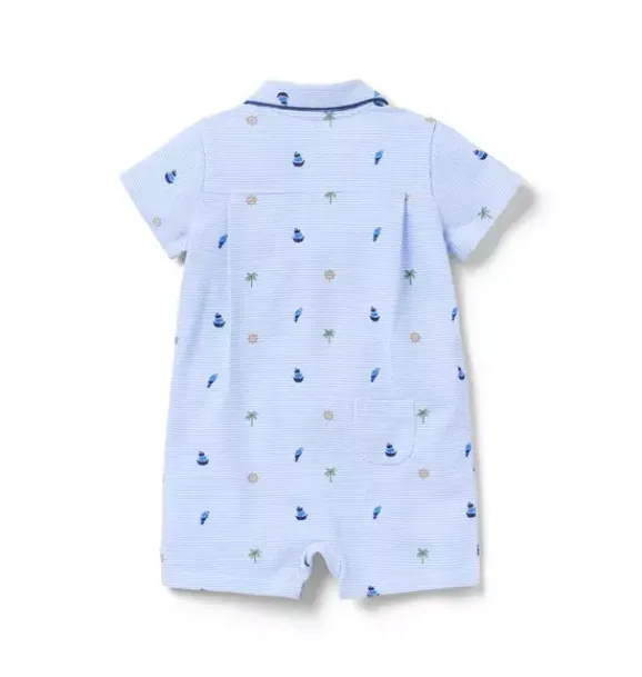 Janie and Jack One-pieces & Rompers-Baby Striped Nautical Icon Pique Romper dreamy blue nautical icon stripe
