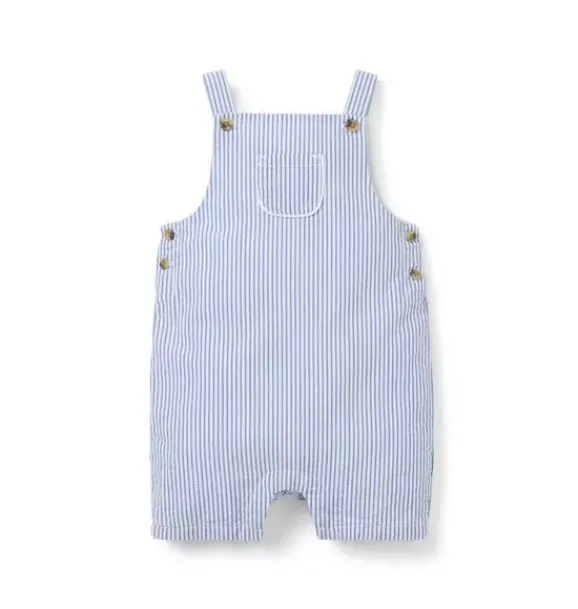 Janie and Jack Pants & Overalls-Baby Striped Seersucker Overall atlantic blue stripe