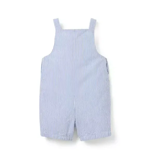 Janie and Jack Pants & Overalls-Baby Striped Seersucker Overall atlantic blue stripe