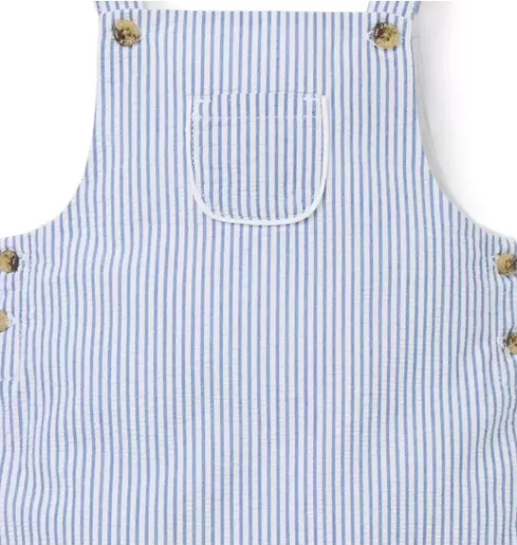 Janie and Jack Pants & Overalls-Baby Striped Seersucker Overall atlantic blue stripe