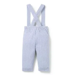 Janie and Jack Pants & Overalls-Baby Striped Seersucker Suspender Pant atlantic blue stripe