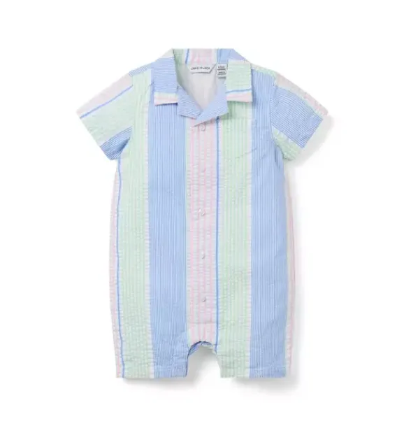 Janie and Jack One-pieces & Rompers-Baby Striped Seersucker Stripe Romper light blue stripe