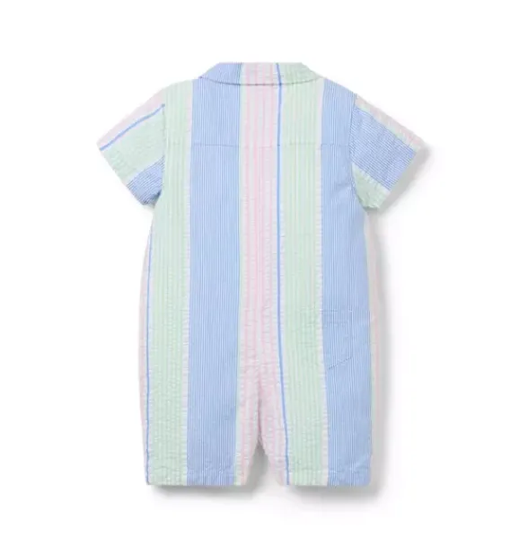 Janie and Jack One-pieces & Rompers-Baby Striped Seersucker Stripe Romper light blue stripe