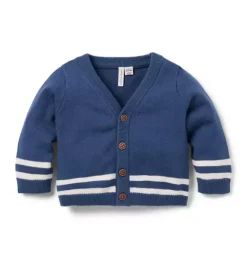 Janie and Jack Sweaters & Jackets-Baby Varsity Stripe Cardigan deep sapphire