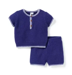 Janie and Jack Online Exclusives|Sets-Baby Waffle Knit Matching Set indigo ink