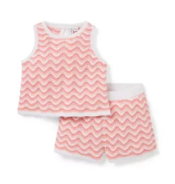 Janie and Jack Sets-Baby Wavy Striped Crochet Matching Set blooming pink stripe