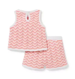 Janie and Jack Sets-Baby Wavy Striped Crochet Matching Set blooming pink stripe