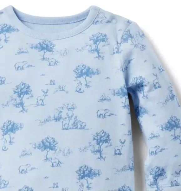 Janie and Jack Tops & Bodysuits-Baby Woodland Bodysuit peek-a-blue woodland toile