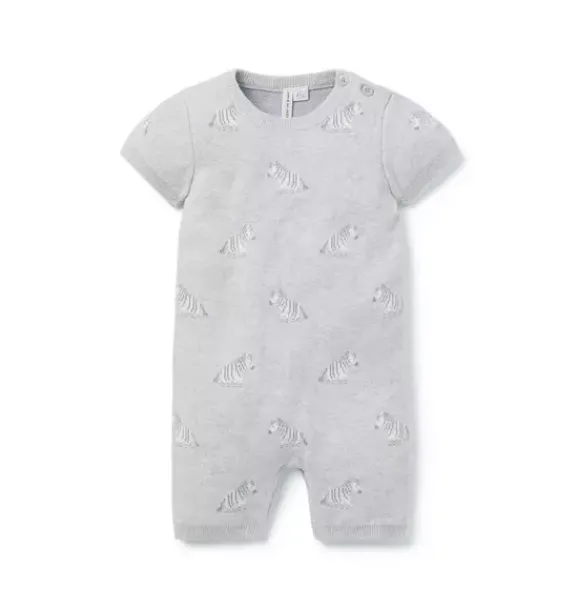 Janie and Jack One-pieces & Rompers-Baby Zebra Knit Romper earl grey heather zebra