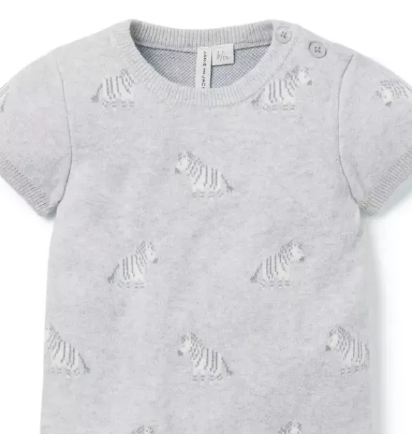 Janie and Jack One-pieces & Rompers-Baby Zebra Knit Romper earl grey heather zebra