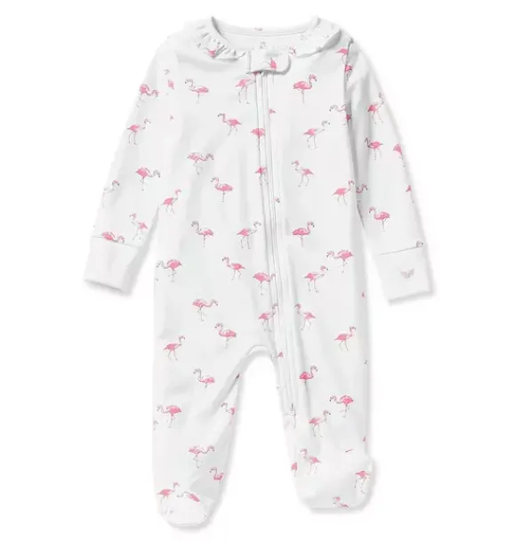 Janie and Jack Baby Pajamas|Petite Plume-Baby's Pima Ruffle Collar Romper in flamingos
