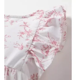 Janie and Jack Baby Pajamas|Petite Plume-Baby's Twill Ruffled Romper in pink timeless toile