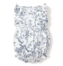 Janie and Jack Baby Pajamas|Petite Plume-Baby's Twill Ruffled Romper in blue timeless toile