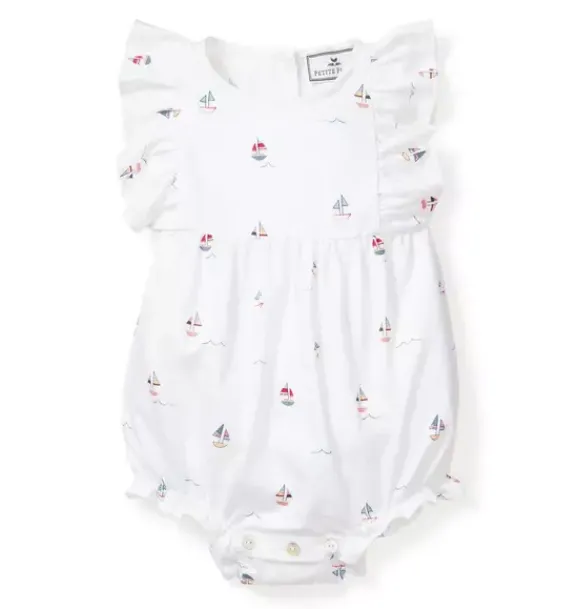 Janie and Jack Baby Pajamas|Petite Plume-Baby's Twill Ruffled Romper in bateau