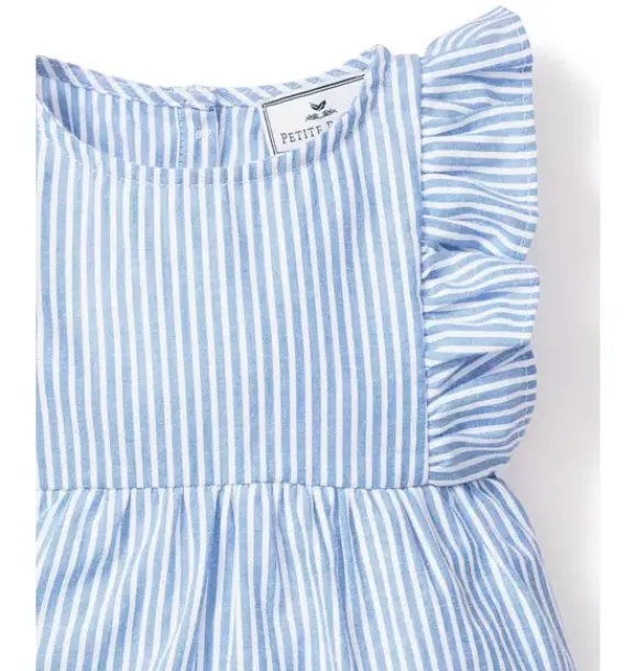 Janie and Jack Baby Pajamas|Petite Plume-Baby's Twill Ruffled Romper in french blue seersucker