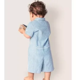 Janie and Jack Baby Pajamas|Petite Plume-Baby's Twill Summer Romper in french blue seersucker