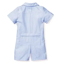 Janie and Jack Baby Pajamas|Petite Plume-Baby's Twill Summer Romper in french blue seersucker