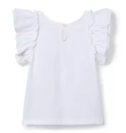 Janie and Jack Short Sleeve Tops-Beach Umbrella Ruffle Sleeve Tee white
