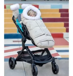 Janie and Jack Strollers-Blanket 212 evolution - Tundra Plush heather beige - white faux fur