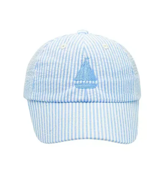 Janie and Jack Kids Accessories-Seersucker Sailboat Baseball Hat blue
