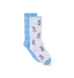 Janie and Jack Socks|Suiting-Bunny And Checked Sock 2-Pack white bunny and breezy blue check