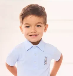 Janie and Jack Polos-Bunny Pique Polo breezy blue heather