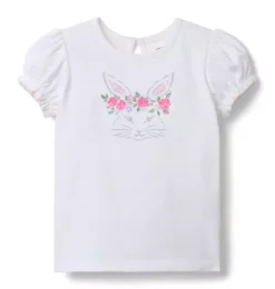 Janie and Jack Short Sleeve Tops-Bunny Puff Sleeve Tee white