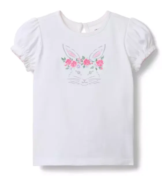 Janie and Jack Short Sleeve Tops-Bunny Puff Sleeve Tee white
