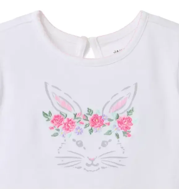 Janie and Jack Short Sleeve Tops-Bunny Puff Sleeve Tee white