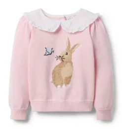 Janie and Jack Sweaters & Sweatshirts-Bunny Ruffle Collar Sweater pale pink
