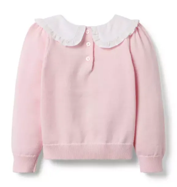 Janie and Jack Sweaters & Sweatshirts-Bunny Ruffle Collar Sweater pale pink