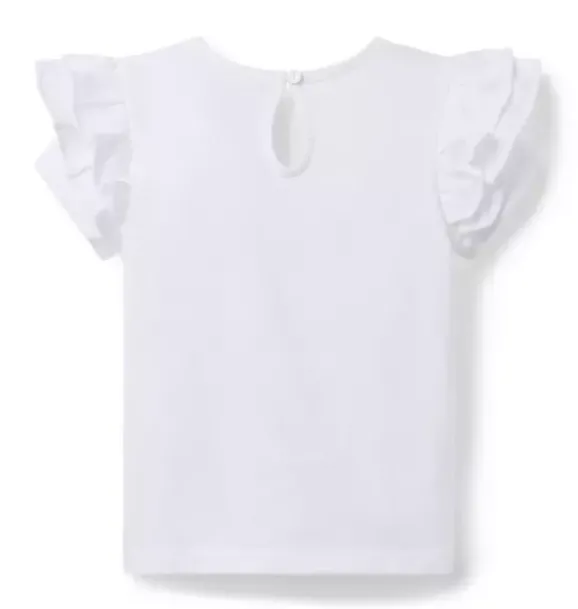 Janie and Jack Short Sleeve Tops-Butterfly Ruffle Sleeve Tee white