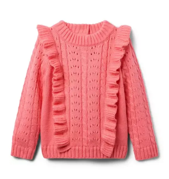 Janie and Jack Sweaters & Sweatshirts-Cable Knit Ruffle Sweater flamingo