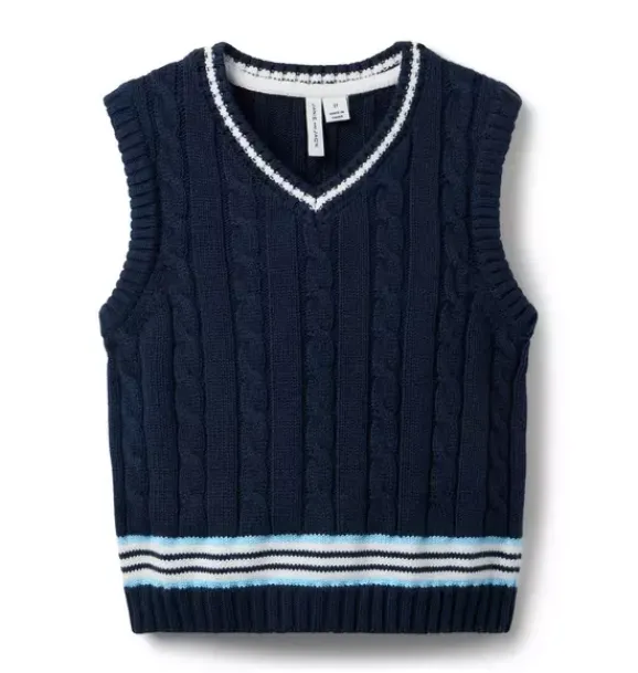 Janie and Jack Sweaters & Sweatshirts-Cable Knit Sweater Vest merchant marine