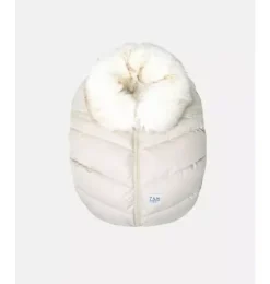 Janie and Jack Car Seats-Car Seat Cocoon - Tundra heather beige - white faux fur