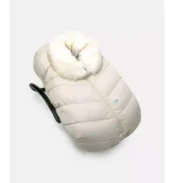 Janie and Jack Car Seats-Car Seat Cocoon - Tundra heather beige - white faux fur