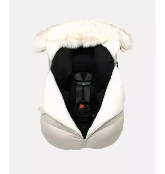 Janie and Jack Car Seats-Car Seat Cocoon - Tundra heather beige - white faux fur