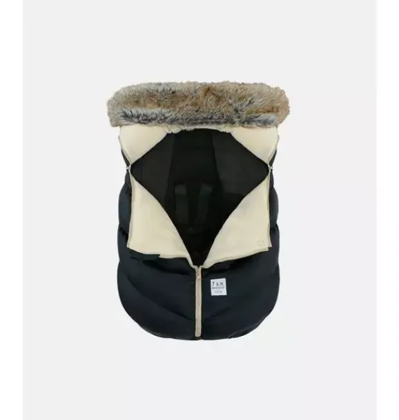 Janie and Jack Car Seats-Car Seat Cocoon - Tundra black faux fur