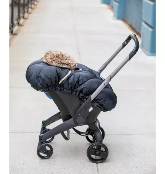 Janie and Jack Car Seats-Car Seat Cocoon - Tundra black faux fur