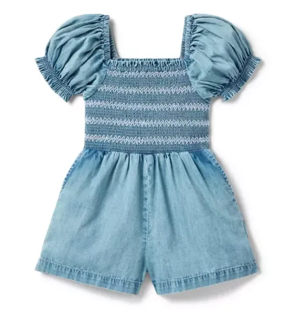 Janie and Jack Rompers & Jumpsuits-Chambray Smocked Romper moxie light wash